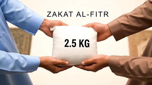 Zakat Al-Fitr Islamic charity of rice for Ramadan and Eid, a tradition of giving during the holy month