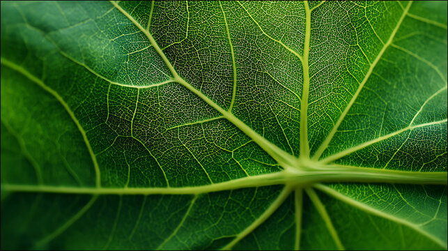 Macro View of a Starburst Pattern of Green Leaf Veins Keywords: leaf, green, macro, nature