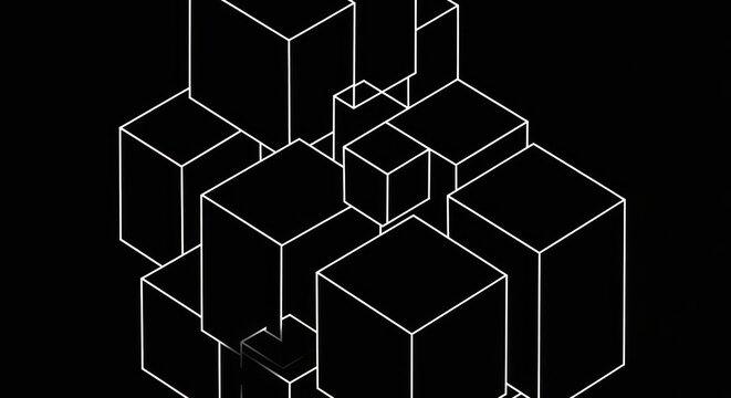 Monochrome composition of geometric cubes creating a sense of depth and volume