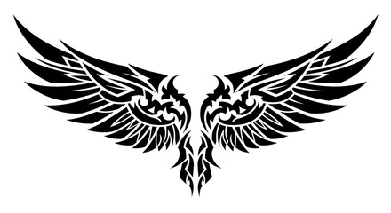 Obraz premium Symmetrical black and white tribal wings design for emblem or tattoo artwork that conveys the