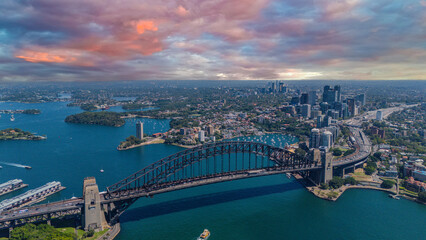 Fototapeta premium 5 February 2026 Aerial View of Sydney Harbour Circular Quay cruise Liner on a nice Summer day beautiful Sky in Sydney NSW Australia