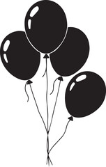 A cluster of black balloons tied together with white strings against a white background Vector © Ripon