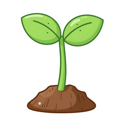 Young Green Seedling with Two Leaves Emerging from Rich Brown Soil