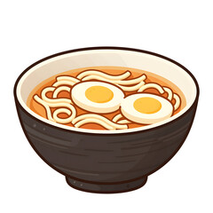 Bowl Of Ramen Noodles Topped With Soft Boiled Eggs In A Dark Ceramic Bowl