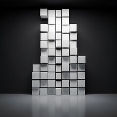 Abstract 3D Cubes Stacked on Dark Wall.