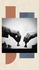 Two Hands Engaged in a Chess Match with Pawns on a Board Set Against a Minimalist Background