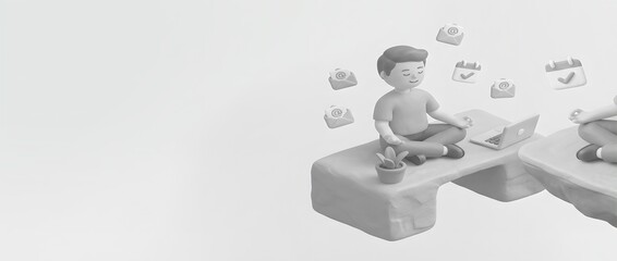 Young Boy Meditating and Exploring Creativity in a Colorful Digital Art Environment