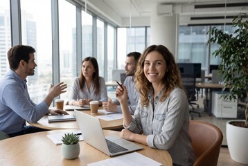 Fototapeta premium Business team of professionals collaborates at conference table in office