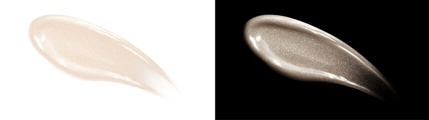 Pearlescent cream cosmetic smear with shimmer isolated on transparent background