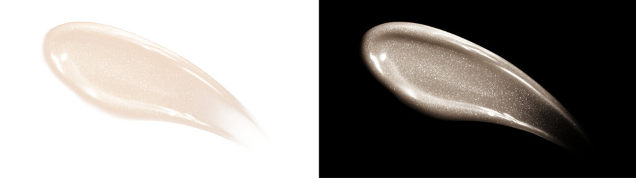 Pearlescent cream cosmetic smear with shimmer isolated on transparent background