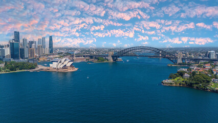 5 February 2026 Aerial View of Sydney Harbour Circular Quay cruise Liner on a nice Summer day beautiful Sky in Sydney NSW Australia