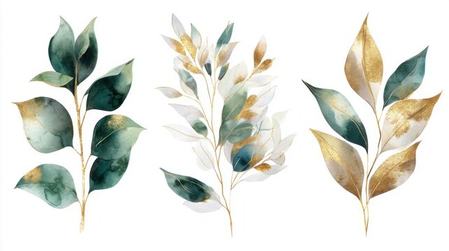 Elegant botanical illustration with gold leaf accents