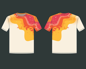 T-shirt design over black background, vector abstract grunge red orange illustration
