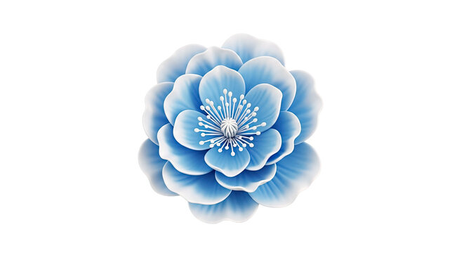 Blue layered flower with white accents on a white background