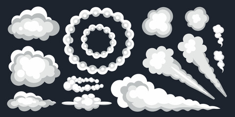 Collection of cartoon smoke and cloud puffs in varying shapes © Polash