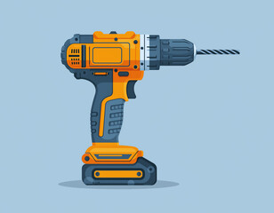 Fototapeta premium Illustration of a cordless drill on a blue background viewed from the side