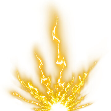 Yellow thunder strike action effect isolated on white background	