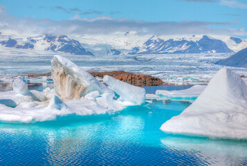 The Glacier Lagoon J&ouml;kulsarlon in Iceland - Vatnajoekull glacier in Iceland deep blue ice