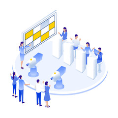 アイソメトリックなテレビ番組の公開収録イラスト（クイズ番組・スタジオ）