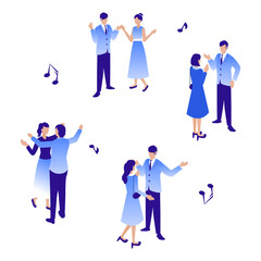 立食パーティーや交流会で談笑する男女のベクターイラストセット