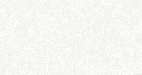 An elegant and delicate hand-drawn floral line art pattern showcasing intricate blooms and vines on a light background.