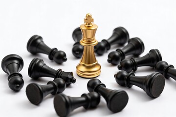 Gold chess king surrounded by black pieces
