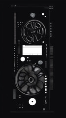 Futuristic Interface with Digital Graphics and Audio Control on Black Background: Minimalist Design for Contemporary Art and User Experience