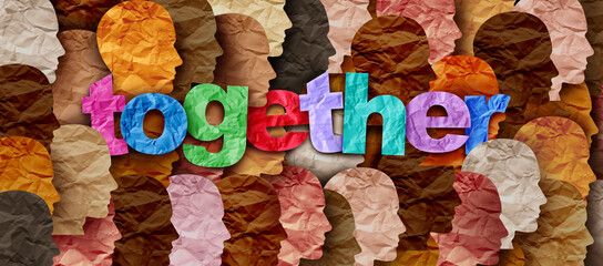 Together With Diversity and diverse people in Unity as a coalition of different individuals representing inclusion or equal opportunity for employment