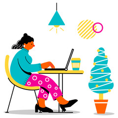  Woman Working from Home with Laptop &ndash; Colorful Modern Illustration