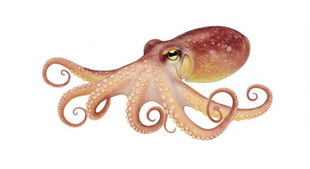 Fototapeta premium Vibrantly detailed watercolor octopus illustration gracefully presenting intricate textures and curling tentacles isolated on white. AI Generated