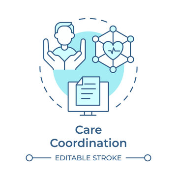 Care coordination soft blue concept icon. Digital health, healthcare technology. Cardiovascular health. Round shape line illustration. Abstract idea. Graphic design. Easy to use in presentation