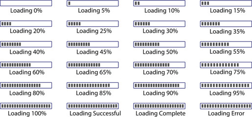 Loading Bar Progress Indicator Set Interface Element Percentage Status Collection