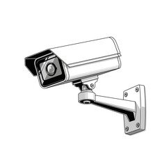 A detailed illustration of a white security camera mounted on a wall bracket.