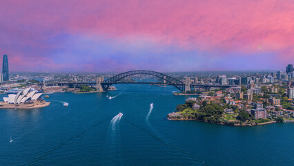 Fototapeta premium 5 February 2026 Aerial View of Sydney Harbour Circular Quay cruise Liner on a nice Summer day beautiful Sky in Sydney NSW Australia