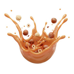 3D rendered splashing milk with cereal pieces isolated on transparent background