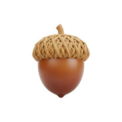 3D rendered realistic acorn with woven straw hat isolated on transparent background
