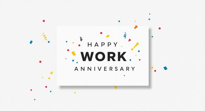 Festive Happy Work Anniversary card with energetic scattered confetti design for professional career achievements. AI Generated