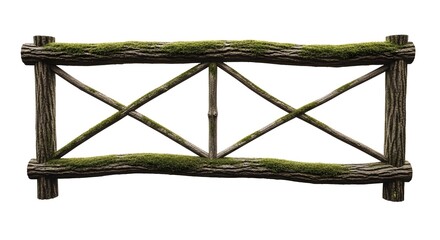 Naklejka premium A rustic wooden fence with mossy details and crisscross design