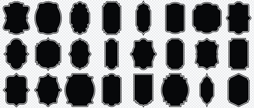 old mosque windows shape. Islamic shape frame, arab ornament arch. Ramadan traditional door, arabesque ornament, islam window.Frames in Arabic Muslim design for Ramadan Kareem.