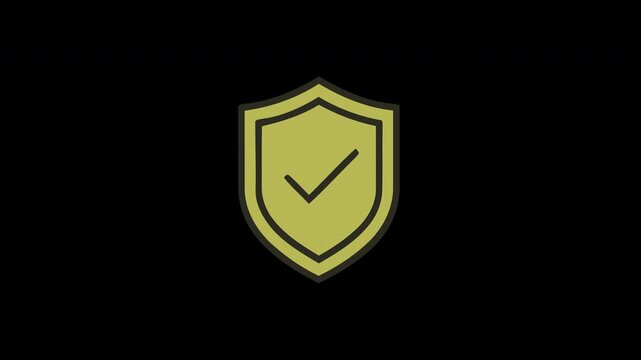 Shield icon with checkmark, representing security and approval in a video context