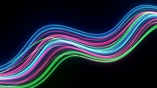 Vibrant Neon Lights Wavy Lines Motion.