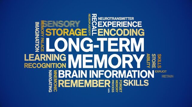 Long-Term Memory animated word cloud-text design animation tag kinetic typography seamless loop.