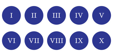 Fototapeta premium Roman numerals icon set. Roman Numeral Circle Badge Icon Set I to X, Classic Number Labels. Ancient number font.