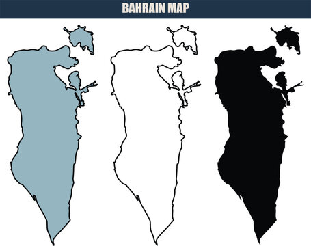Bahrain  map vector three style on transparent background