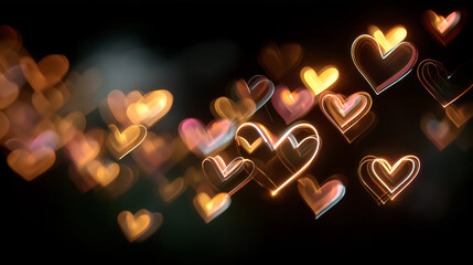 Heart Bokeh: A captivating bokeh effect of glowing hearts, creating a mesmerizing display of light and affection. This image captures the essence of love and warmth.