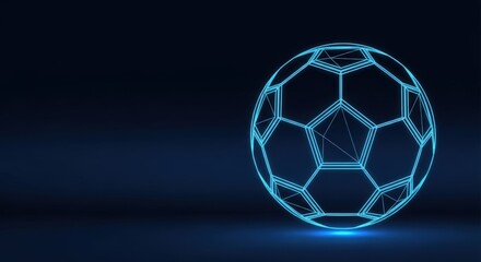 Fototapeta premium Futuristic Neon Soccer Ball Design Glowing on Dark Background