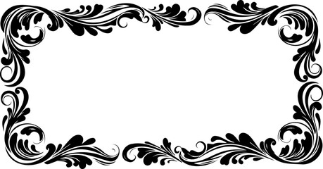 Fototapeta premium A black and white vector graphic of an ornate floral border with swirling leaves and vines