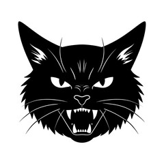 Obraz premium A monochrome illustration of a fierce black cat with fangs bared