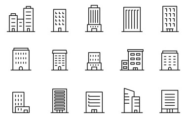 ビル・建物・住宅・不動産・会社・オフィスの編集可能なライン線画アイコン