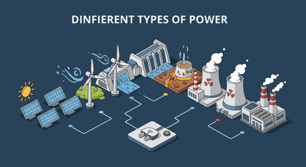 Various Forms of Energy Production Methods. © Temenan